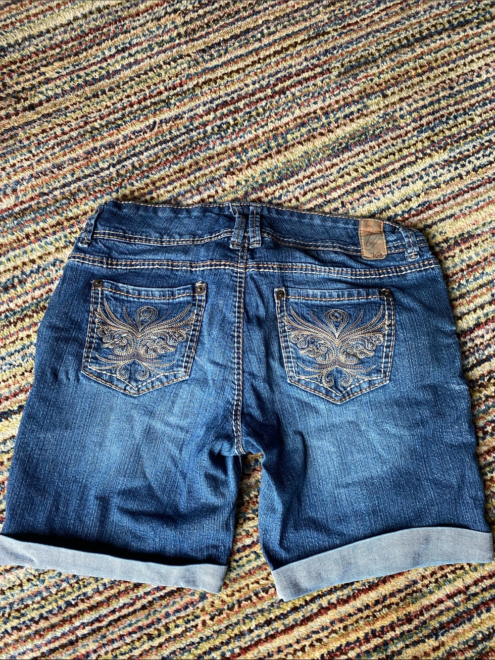 Vanity Dark Blue Embroidered Denim Jean Shorts